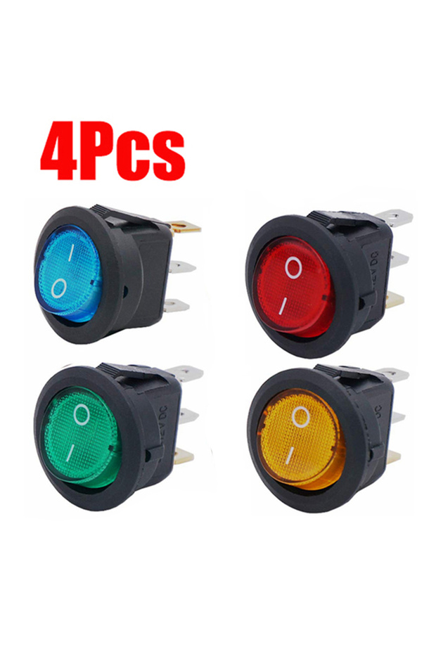 4 قطع، 4 ألوان، 4/5/12 قطعة، مفتاح روكر دائري LED بـ 3 دبابيس، 20 أمبير، 12 فولت تيار مستمر، مع مفتاح ملون، يمكن استخدامه