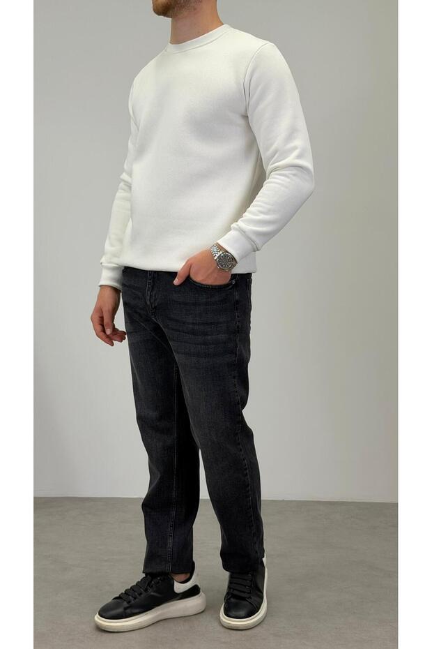 BİSİKLET YAKA BASİC SWEATSHİRT BEYAZ - 3