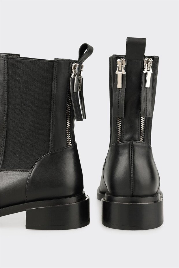 Siyah Deri Kadın Klasik Bot - 4