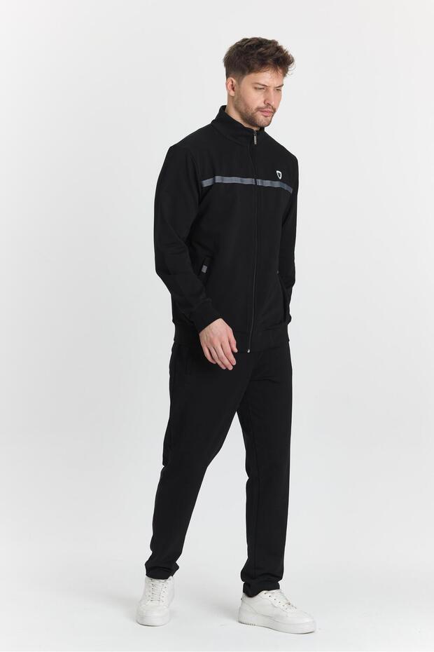 Men's Plus Size Cotton Full Zip Tracksuit Set Black 201462B-S - 6
