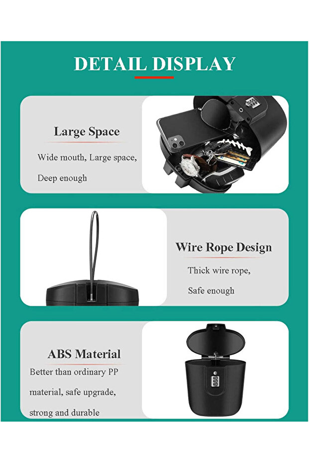 Portable Safe Box - Combination Security Case Lock Box with Code (Black) - 2