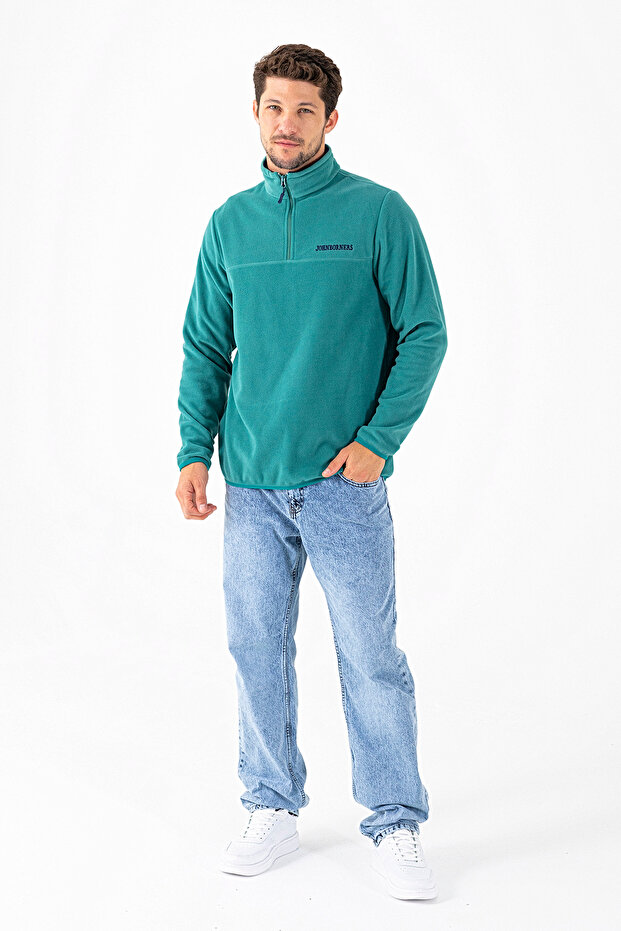 Men's Half Zip John Borners Embroidered Fleece Sweatshirt Green - 25K 6001