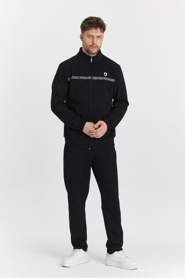 Men's Plus Size Cotton Full Zip Tracksuit Set Black 201462B-S - 7