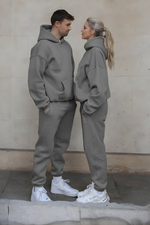UNISEX 3-YARN BRUSHED INSIDE OVERSIZED COUPLE SPECIAL TRACKSUIT SET (SINGLE)
