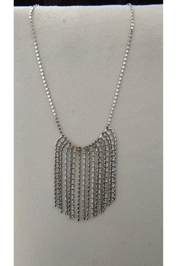 Necklace with Zircon Stone in Gold and Silver Colors Fringed Model