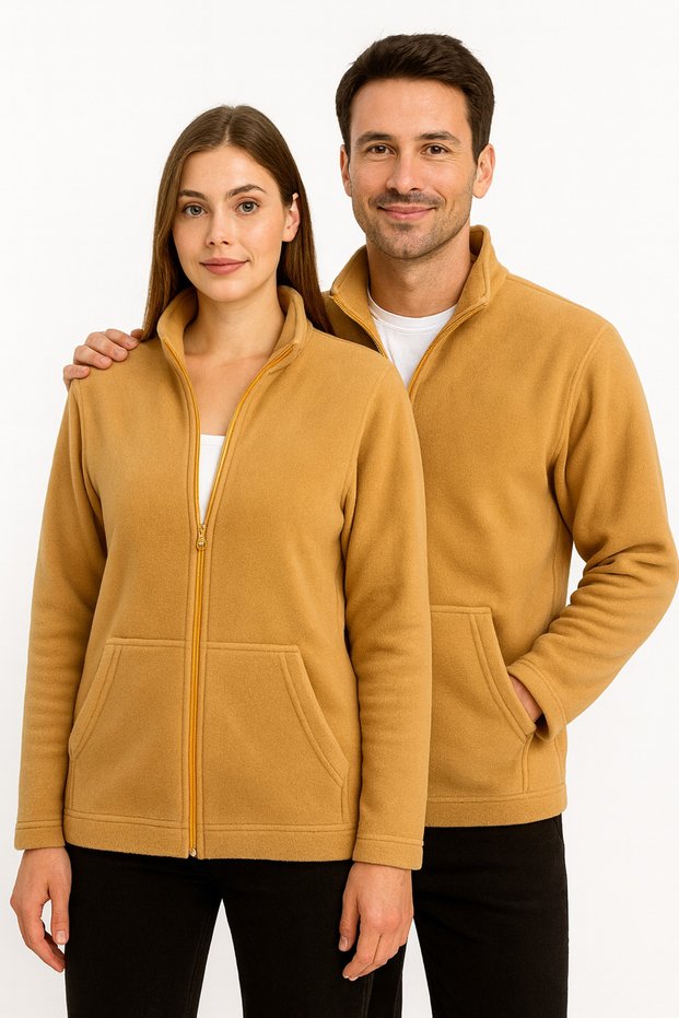 Unisex Camel Anti-Pilling Non-Pilling Standard Fit Full Zipper Cold-Proof Fleece Cardigan