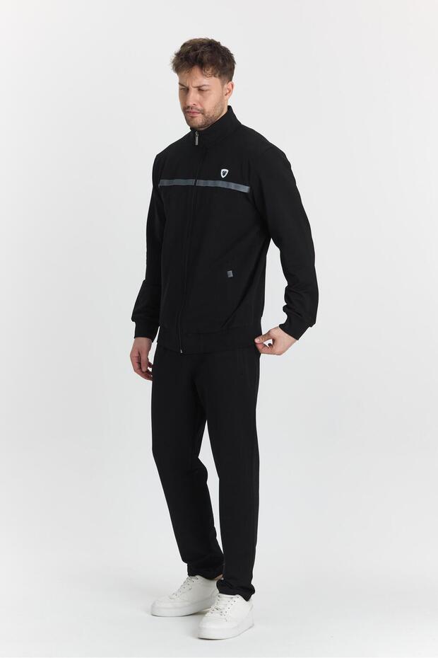 Men's Plus Size Cotton Full Zip Tracksuit Set Black 201462B-S - 4