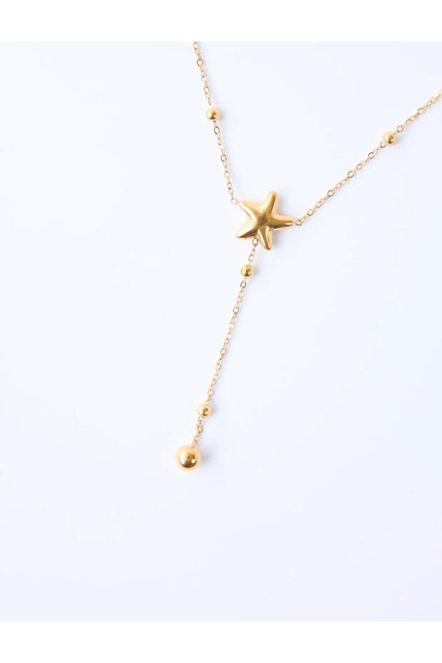 Altın Rengi Yıldız Figürlü Uzun Ayarlanabilir Kolye - 2