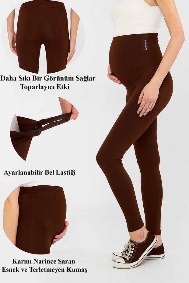 Adjustable Waist, High Waist, Shaping / Sculpting , Firming and Flexible, Narrow Leg Maternity Leggings Brown