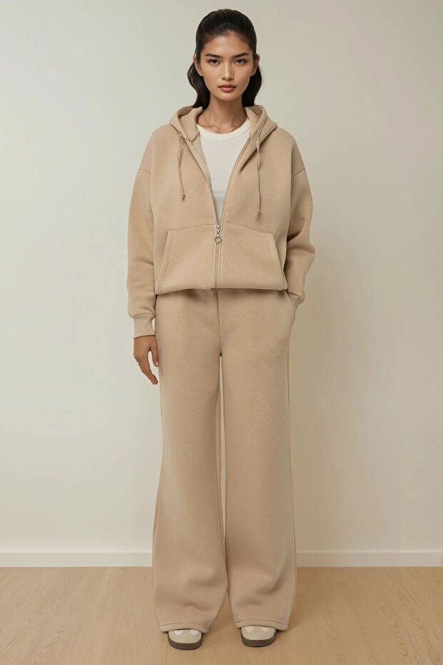 Oversize Fermuarlı Kapüşonlu Sweatshirt - 2