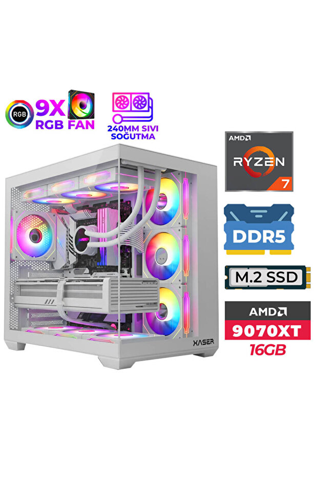 SovaX130 Ryzen 7 9700X 32GB DDR5 Ram 1TB M.2 NVMe SSD 16GB RX9070 XT Sıvı Soğutmalı Masaüstü O - 1