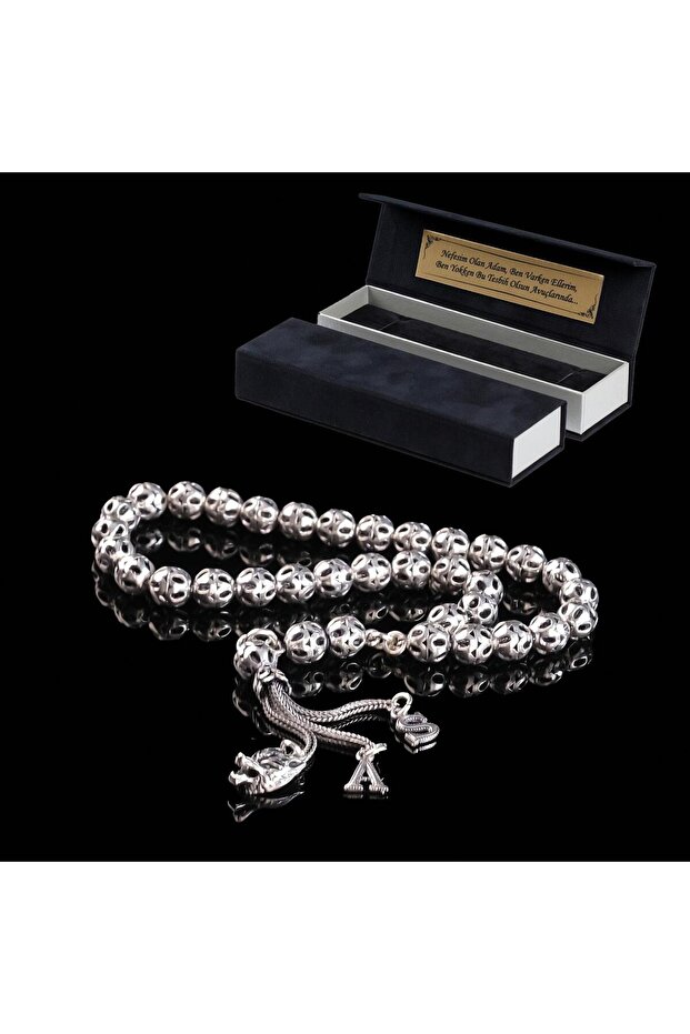 Kurt Başlı Harf Tasarım Gümüş Tesbih - 1