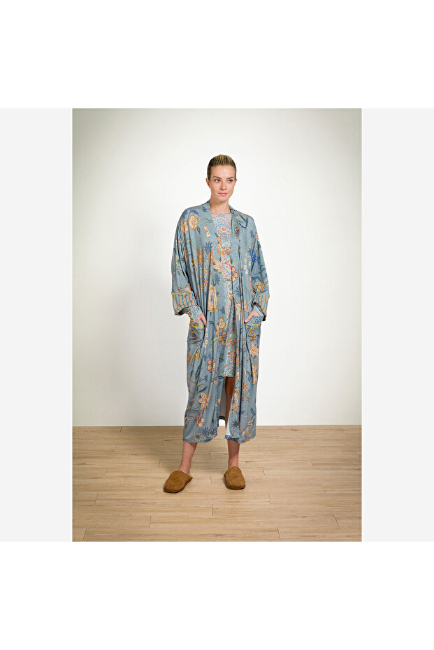 Noa Mavi Viscose Kimono - 8