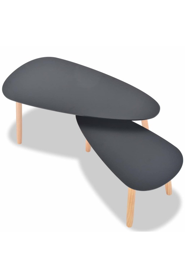 Coffee Table Set 2 Pieces Solid Pinewood Black - 4