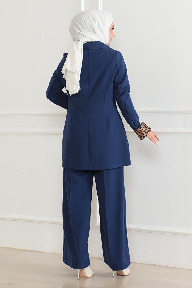 Leopard Patterned Suit Indigo 19218 - 4