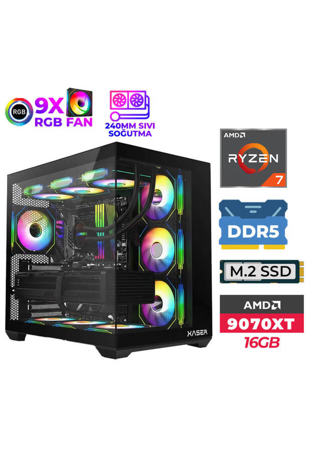SovaX140 Ryzen 7 9700X 16GB DDR5 Ram 512GB M.2 NVMe SSD 16GB RX9070 XT Sıvı Soğutmalı Masaüstü - 1