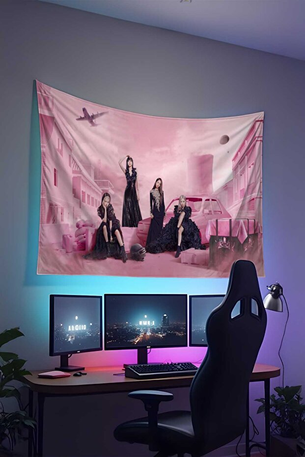 Black Pink Wall Hanging – Music Themed, High-Quality Fabric, Tapestry Wall Carpet