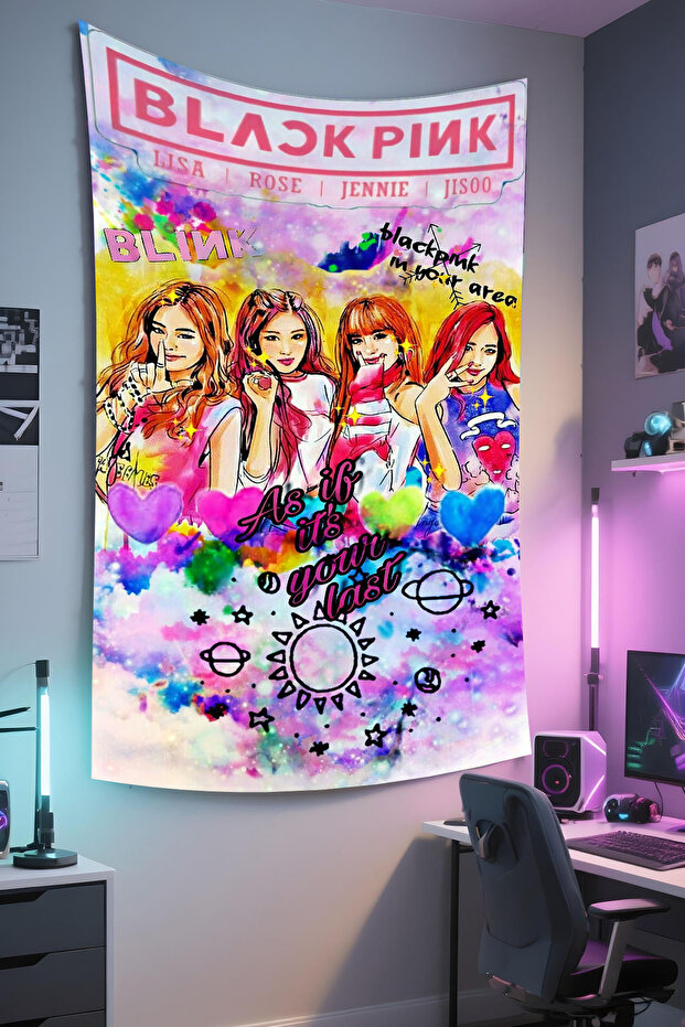 Black Pink Wall Hanging – Music Themed, High-Quality Fabric, Tapestry Wall Carpet