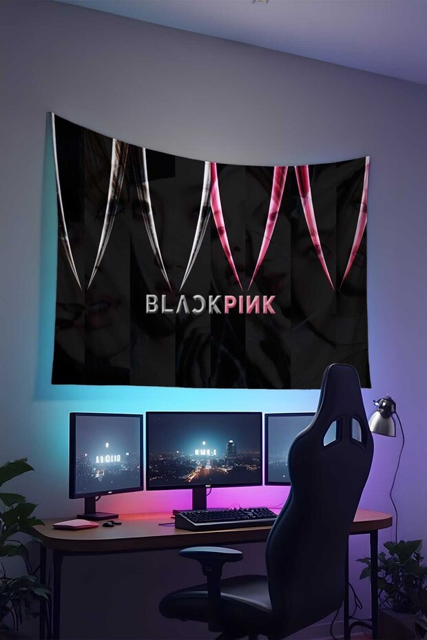 Black Pink Wall Hanging – Music Themed, High-Quality Fabric, Tapestry Wall Carpet