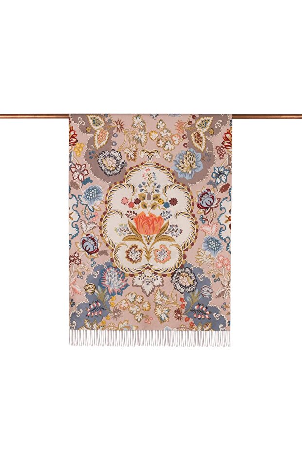 Patterned Silk Shawl - Crown Leaf Pattern - Hazy Pink - 3