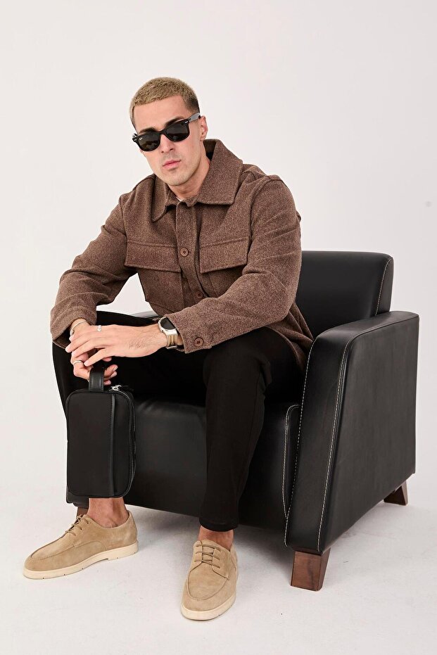 Oversize/Regular Fit Düğmeli %100 Pamuk Ceket - Kışlık Basic Model - 3