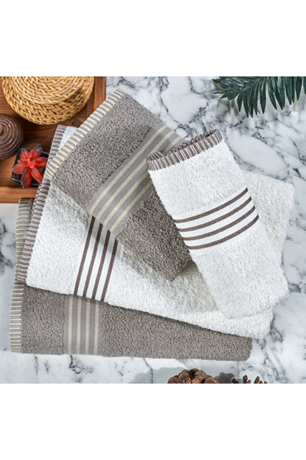 4-Piece Oscar - Stone / Cream Towel Bath Set