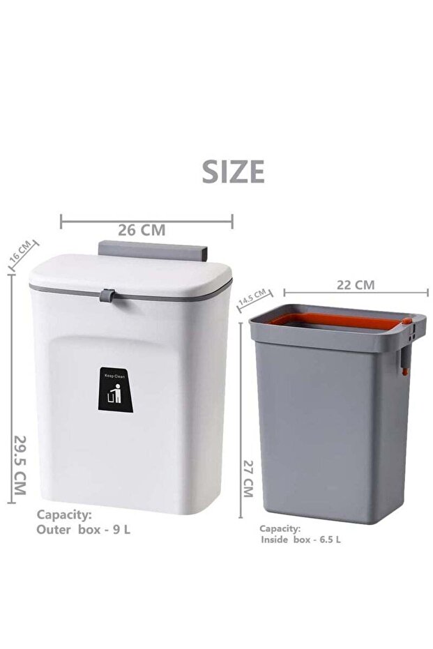 Kitchen Hanging Trash Can 9L, With Built-In Trash Bin For Cleaning With Lid With Handle,Garbage Can - 5