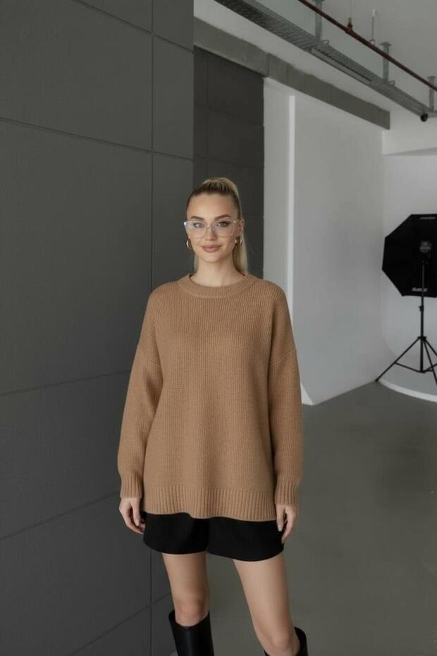 Kadın Basic Oversize Triko Kazak - 3