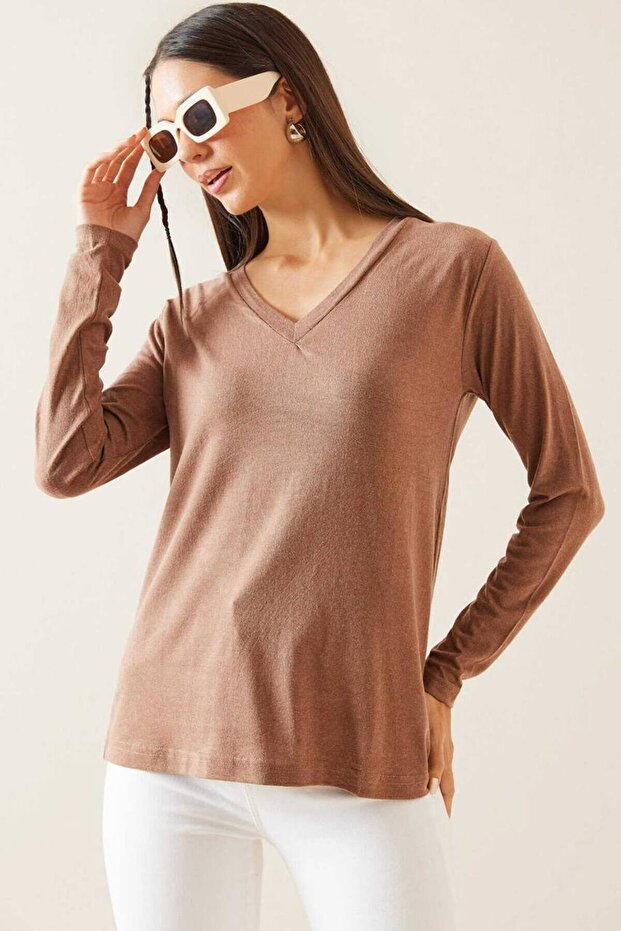 V-Neck Viscose Basic Blouse - 1