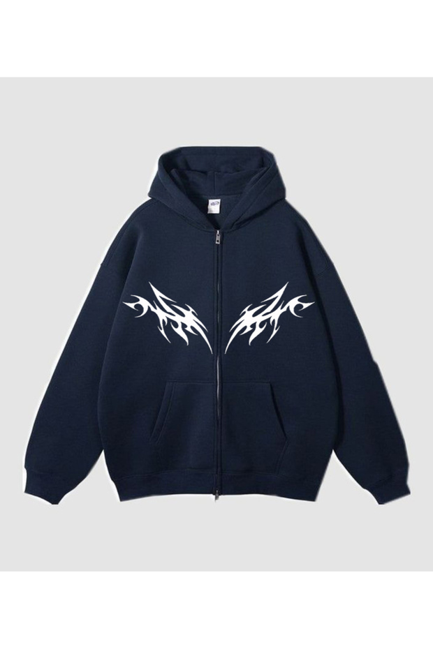 New Season Zip-Up 3-Ply Cotton Smile Printed Sweatshirt