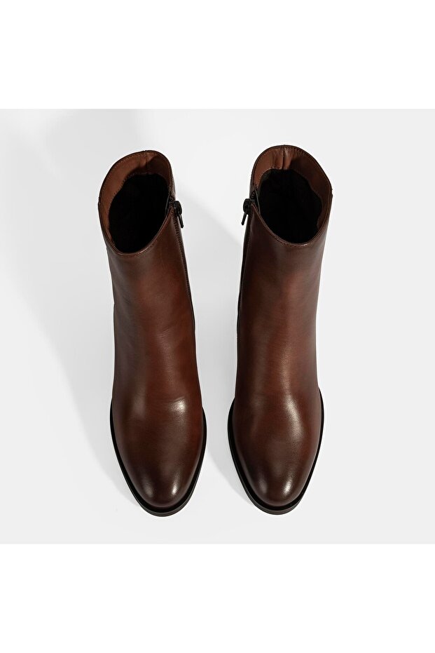 Kadın Taba Kalın Topuklu Deri Bot - 8