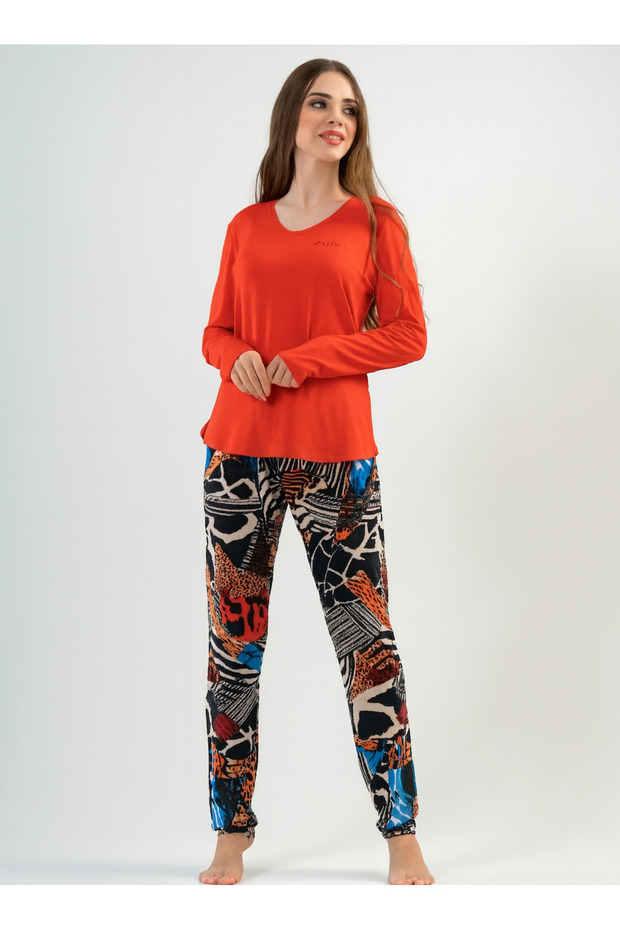 Women's Long Sleeve V-Neck Printed Pajama Set