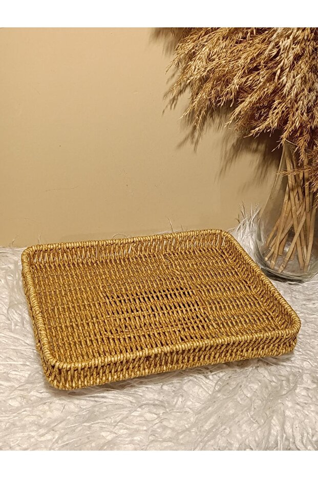 صينية تقديم مستطيلة من الخيزران والراتان - 6