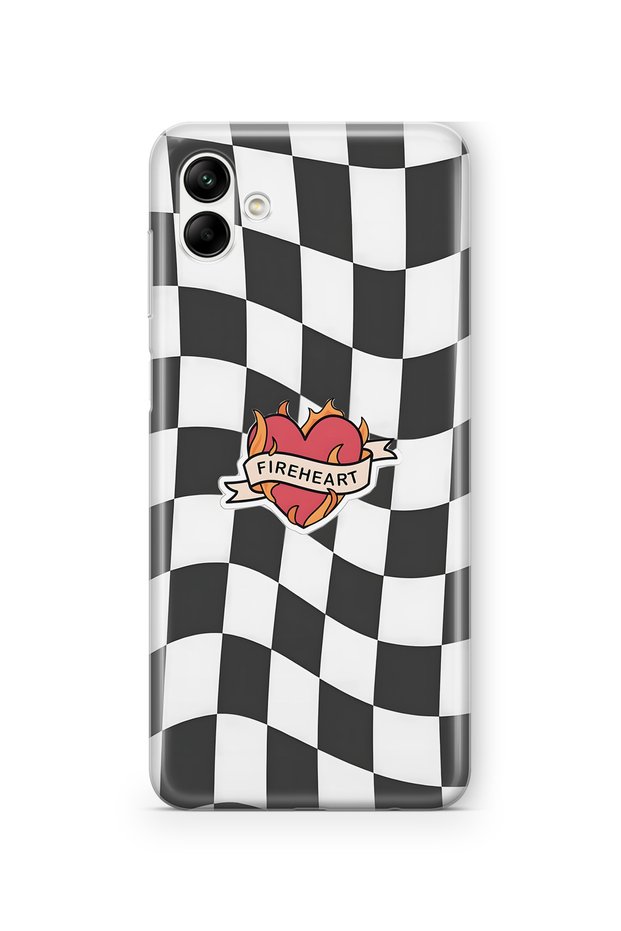 Samsung Galaxy A04 Compatible Fireheart Square Pattern Transparent Phone Case