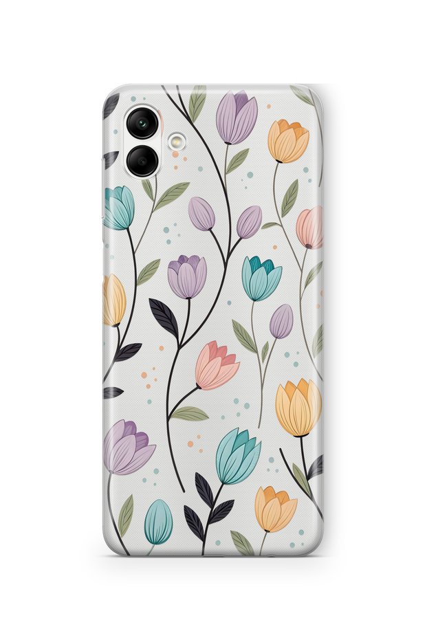 Samsung Galaxy A04 Compatible Tulip Flower Pattern Transparent Phone Case