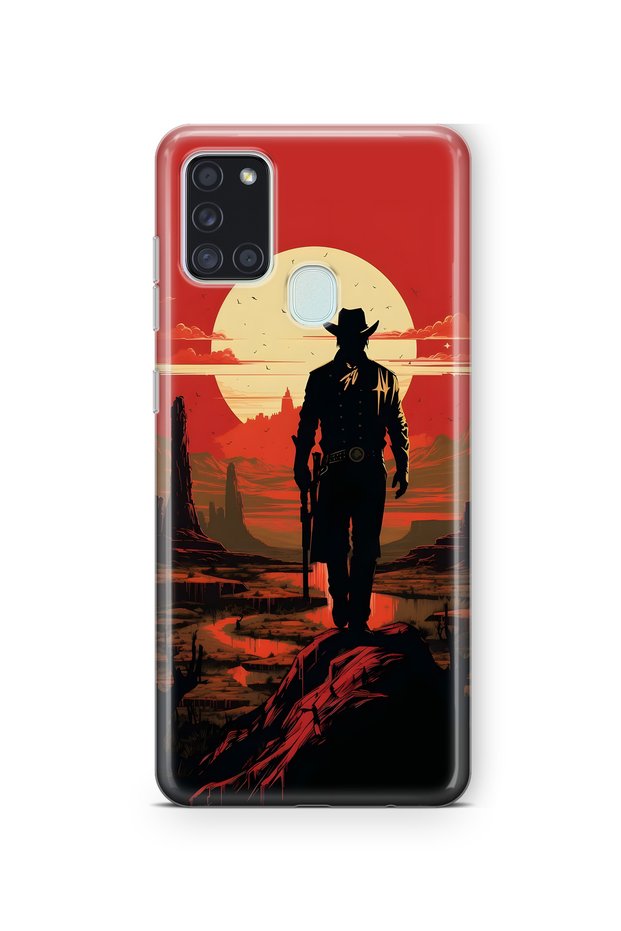 Samsung Galaxy A21S Compatible Cowboy Sunset Pattern Transparent Phone Case