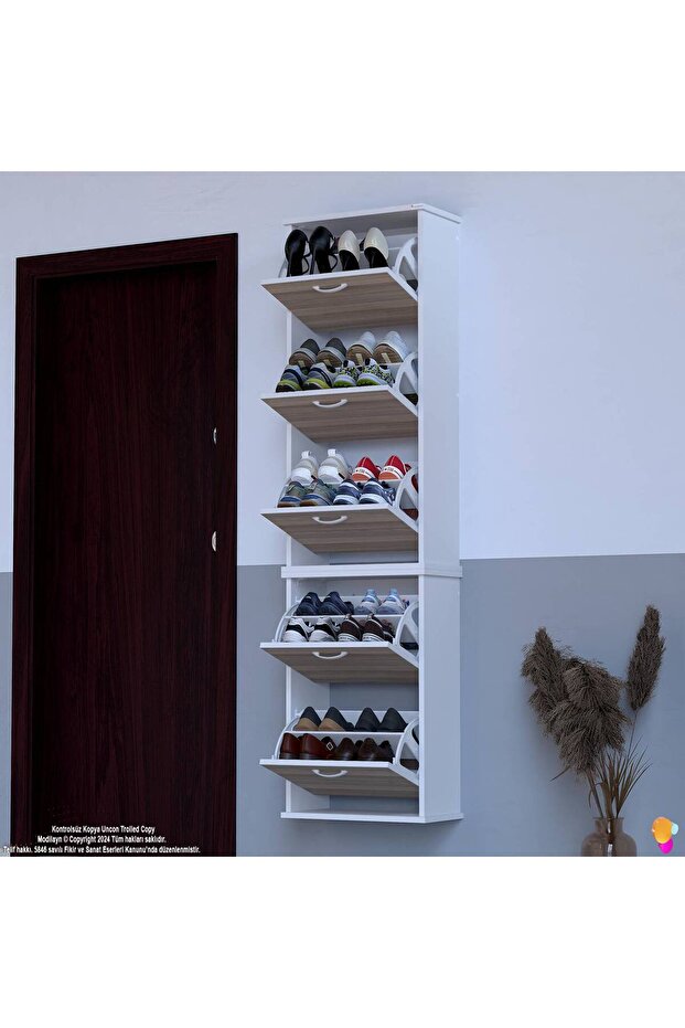 VARBİ UMAY' 2 Li Asma Kapı Önü 52x193x26 cm’ lik 5 Düşer Kapak 10 Göz Bölmeli Ayakkabılık - 3