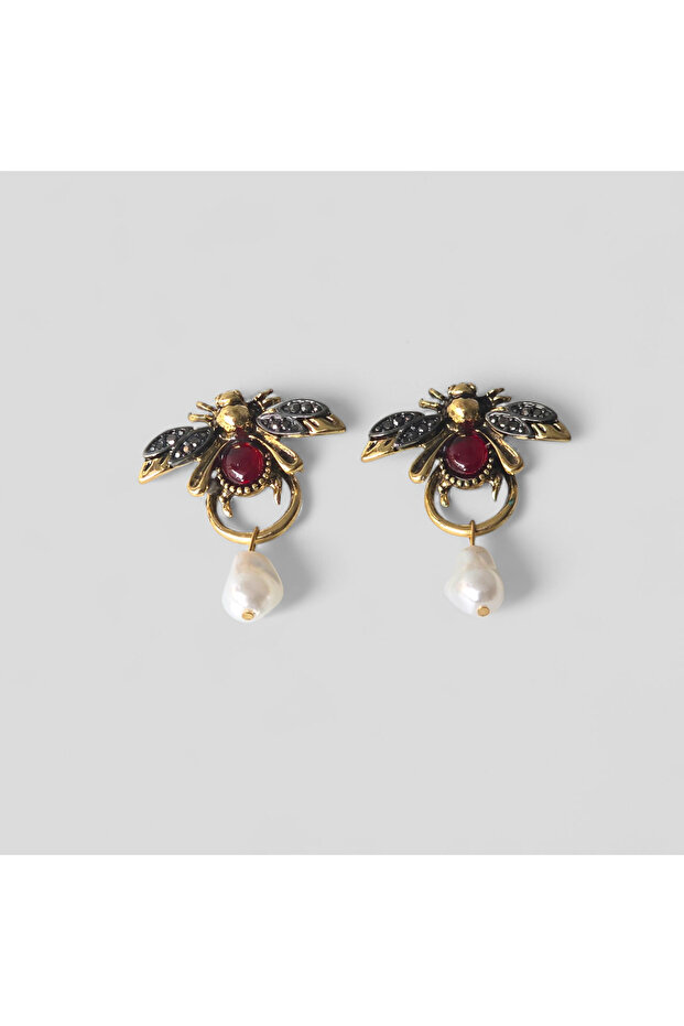 Pearl Detail Bee Model Earrings