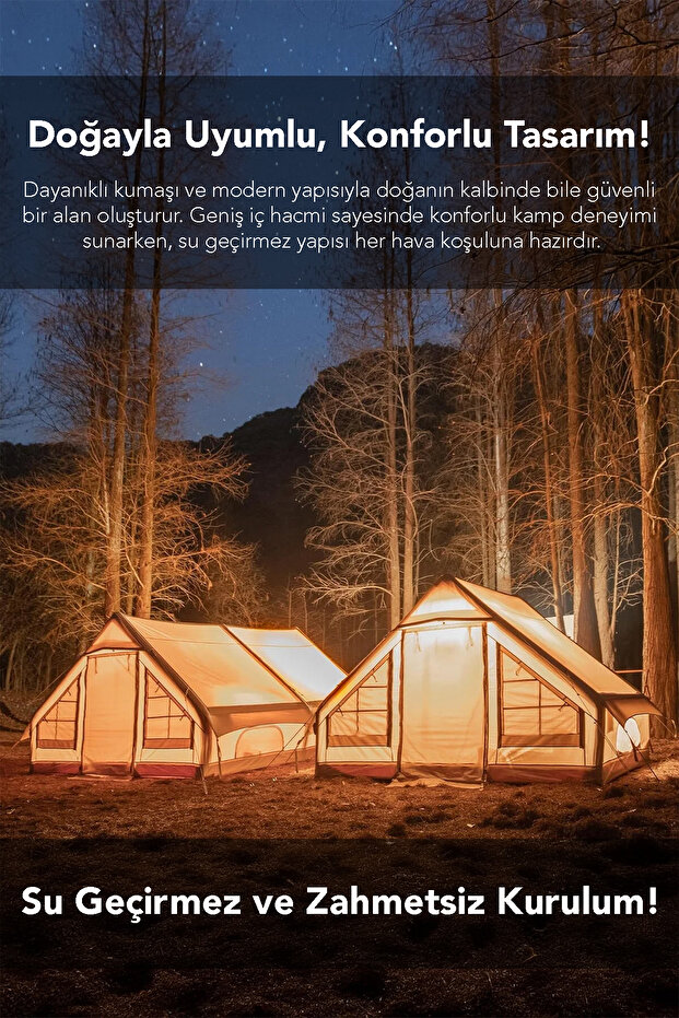 12 Kişilik Şişme Kamp Çadırı - 4 Mevsim Su Geçirmez Pencereli Kamp Çadırı 300x400 cm - 5
