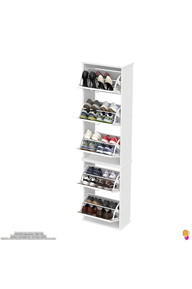 VARBİ UMAY' 2 Li Asma Kapı Önü 52x193x26 cm’ lik 5 Düşer Kapak 10 Göz Bölmeli Ayakkabılık - 6