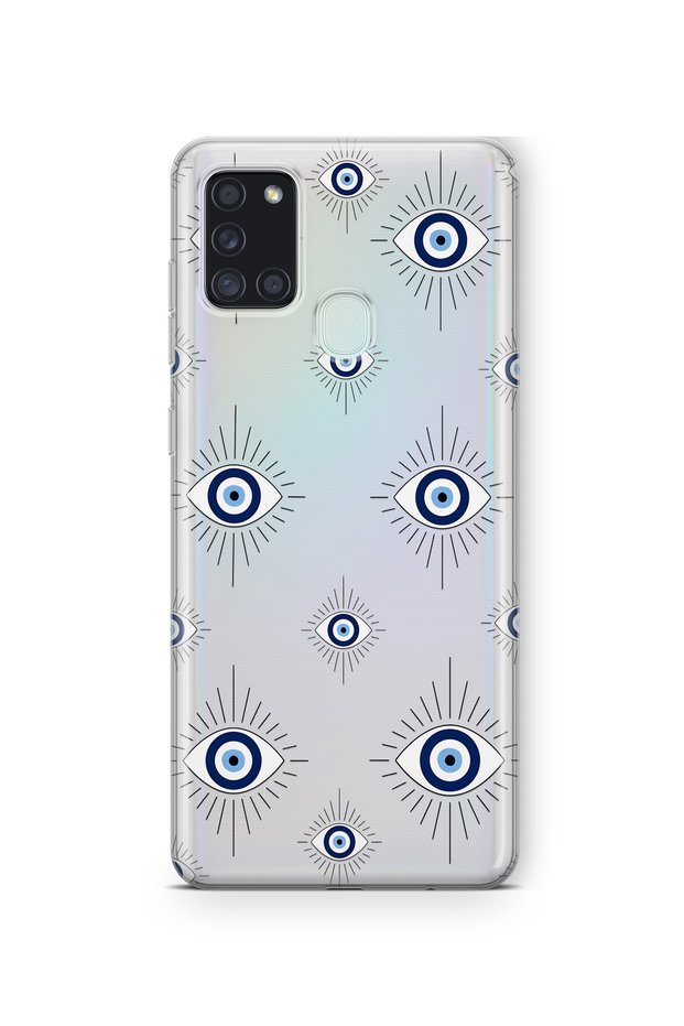 Samsung Galaxy A21S Compatible Evil Eye Pattern Transparent Phone Case
