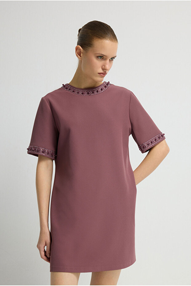 İşlemeli Mini Elbise - 2