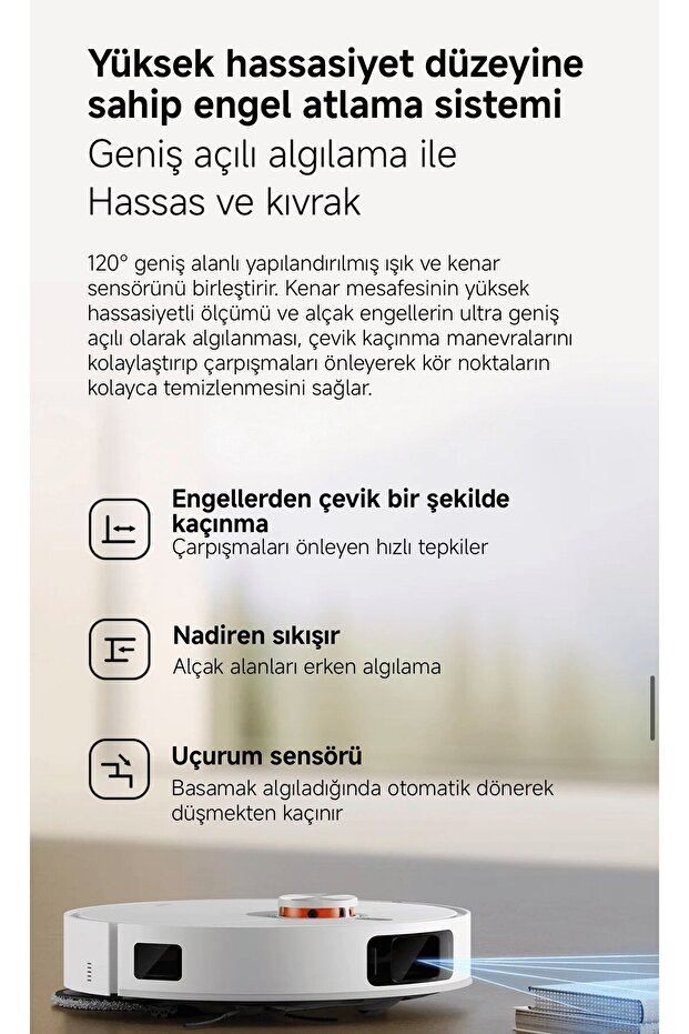 7000PA Yüksek Emiş Güçlü Istasyonlu Akıllı Halı Algılama Özellikli Robot Süpürge | Kendini Temizleme - 6