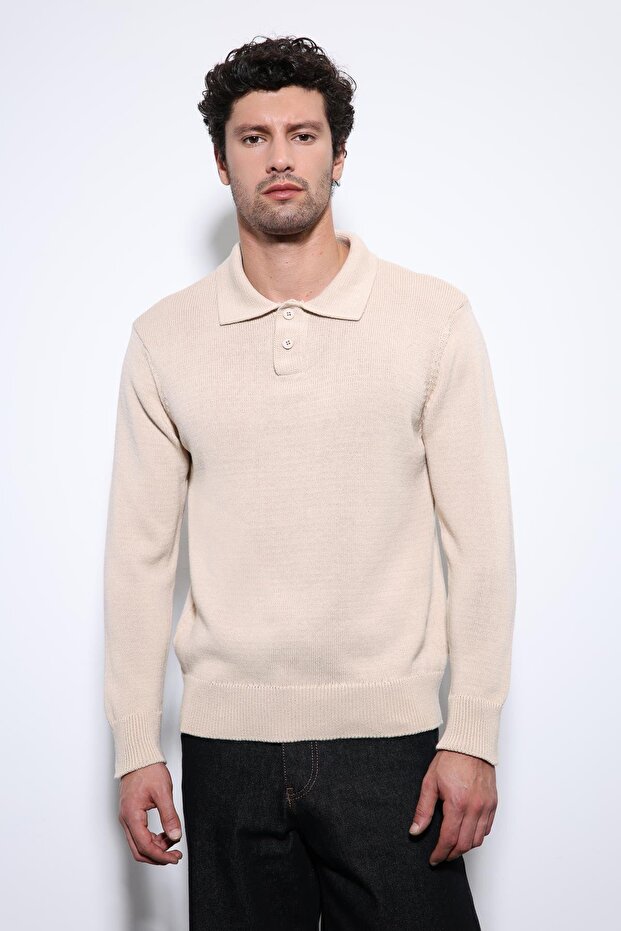 Bej Polo Yaka Basic Erkek Kazak - 4