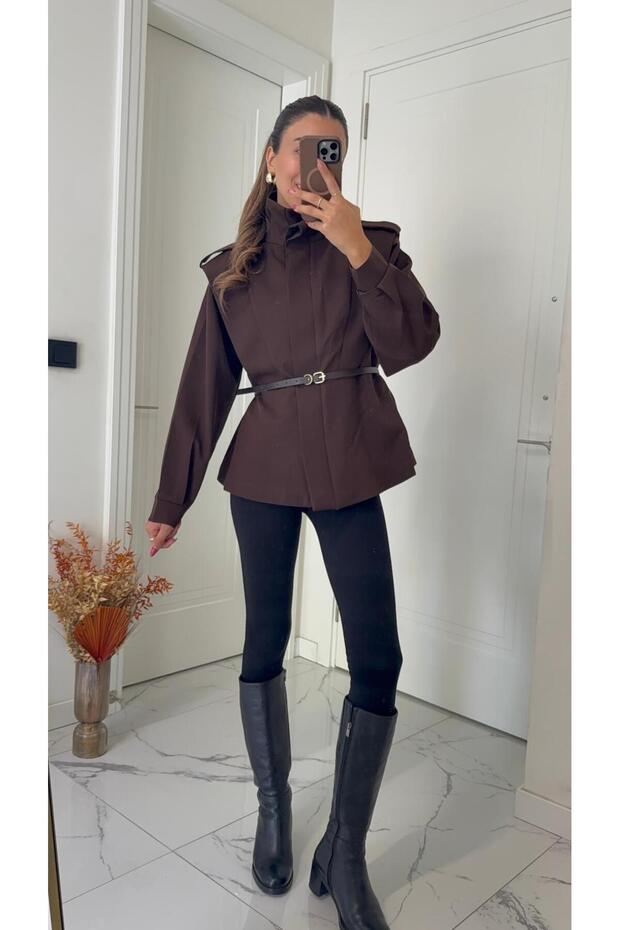 سترة بتصميم حزام بني - 3