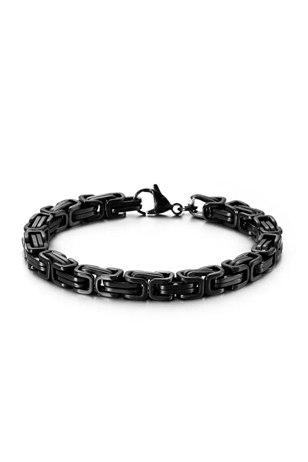 Black Color Chain Detailed Steel Men's Bracelet