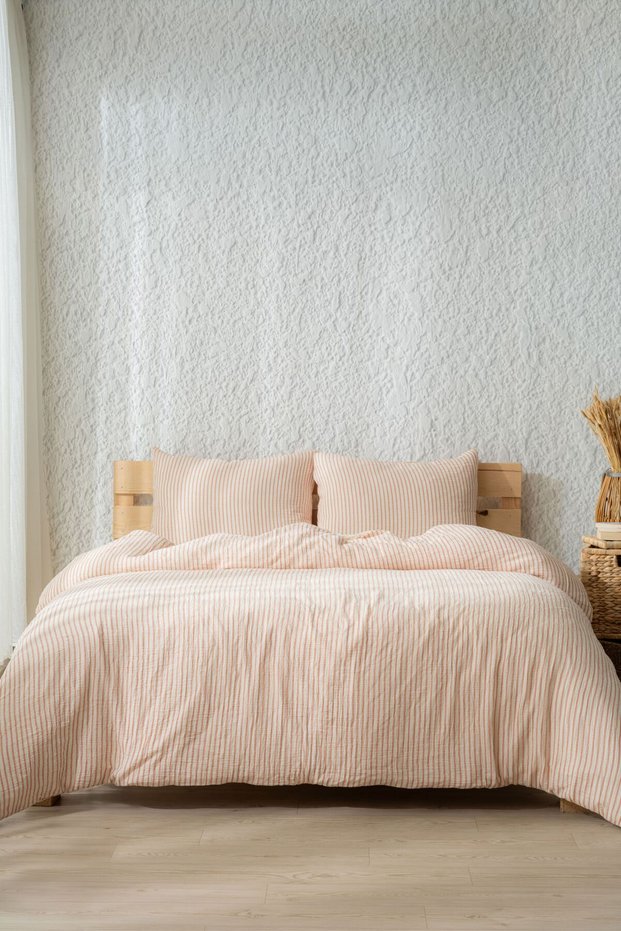Linea Four Seasons Muslin Duvet Cover Set | 100% Cotton | Beige Tile Light Blue