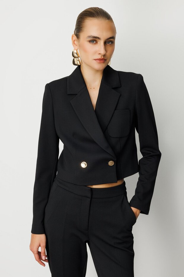 سترة قصيرة ذات ياقة مزدوجة الصدر - 2