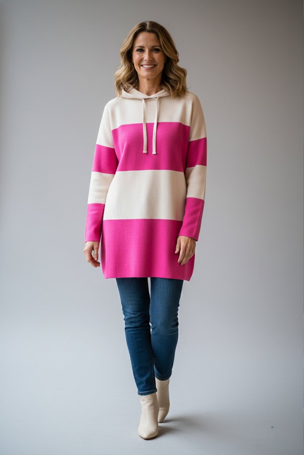 Oversized Turtleneck Striped Collar Lace-Up Knitwear Sweater Tunic
