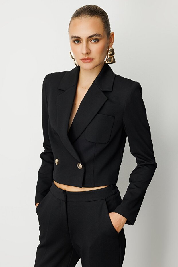 سترة قصيرة ذات ياقة مزدوجة الصدر - 3